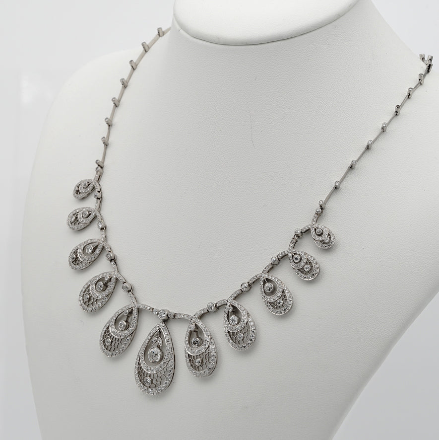 Edwardian Antique 8.50ct Old Cut Diamond Graduated Cluster Drop Necklace in Platinum