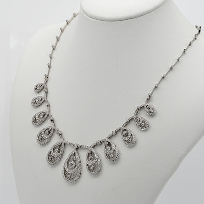 Edwardian Antique 8.50ct Old Cut Diamond Graduated Cluster Drop Necklace in Platinum