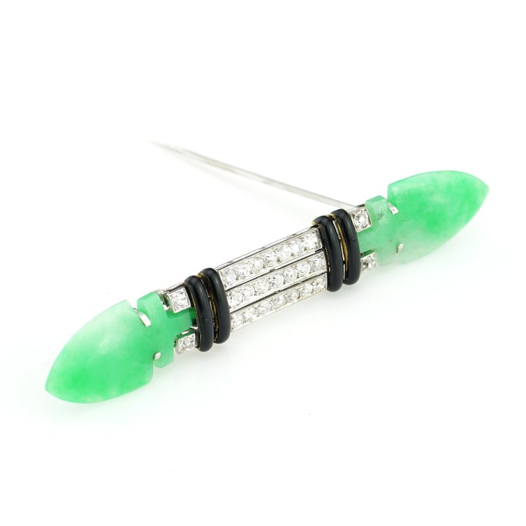 Boucheron Art Deco Jade Onyx and Diamond Brooch in Platinum