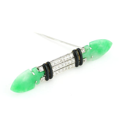 Boucheron Art Deco Jade Onyx and Diamond Brooch in Platinum