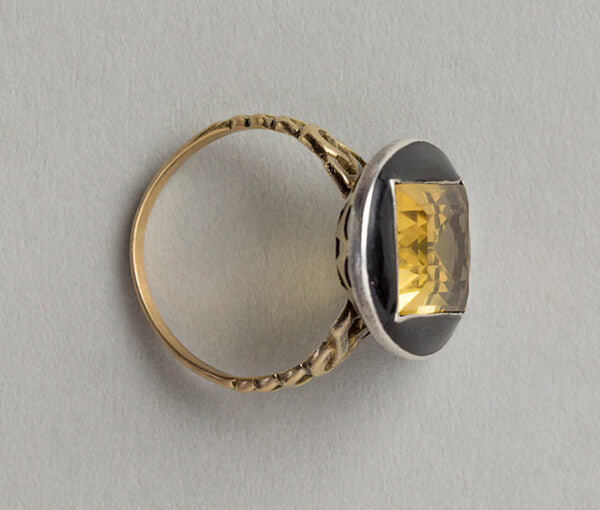 Art Deco French Citrine and Black Enamel Ring
