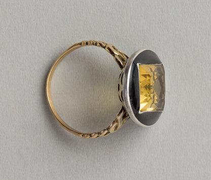 Art Deco French Citrine and Black Enamel Ring