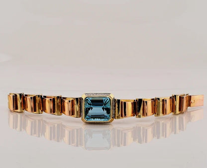 Vintage Retro 51ct Aquamarine Diamond and 18ct Gold Tank Bracelet