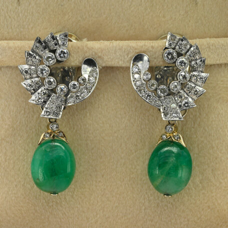 Art Deco Italian 40cts Emerald and 3.20ct Diamond Day and Night Earrings by Umberto Fontana