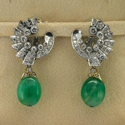 Art Deco Italian 40cts Emerald and 3.20ct Diamond Day and Night Earrings by Umberto Fontana
