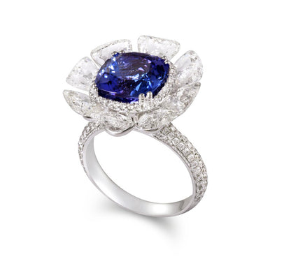 Cushion Cut Tanzanite and Diamond Cocktail Ring, 11.74ct total, 18ct Gold
