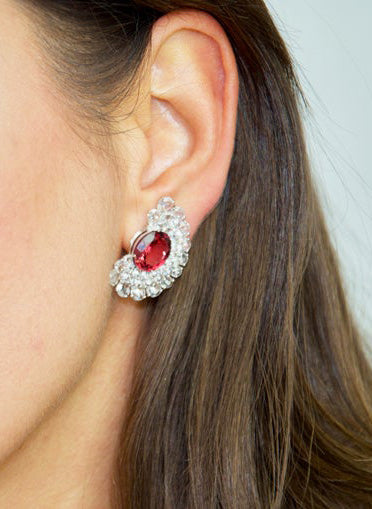 Rubellite and Rose Cut Diamond Earrings, 5.90 carats