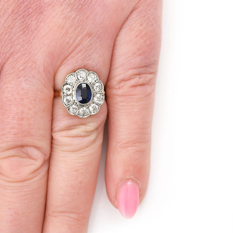 Antique Princess Diana Style Sapphire Engagement Ring