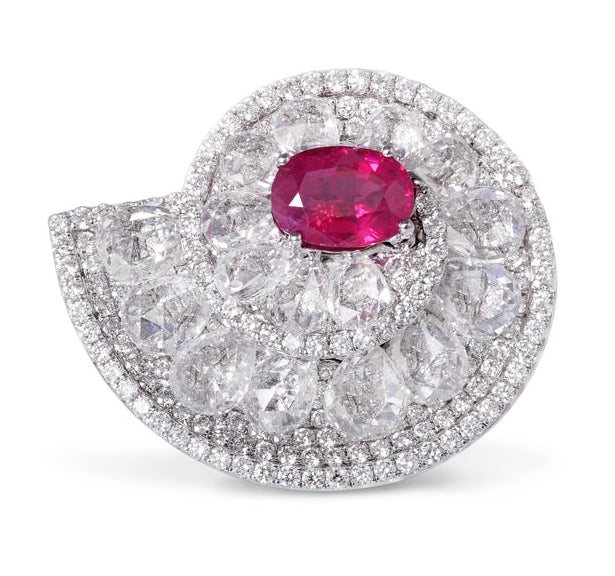 Burmese Ruby and Diamond Cocktail Ring, 7.69ct total, 18ct White Gold