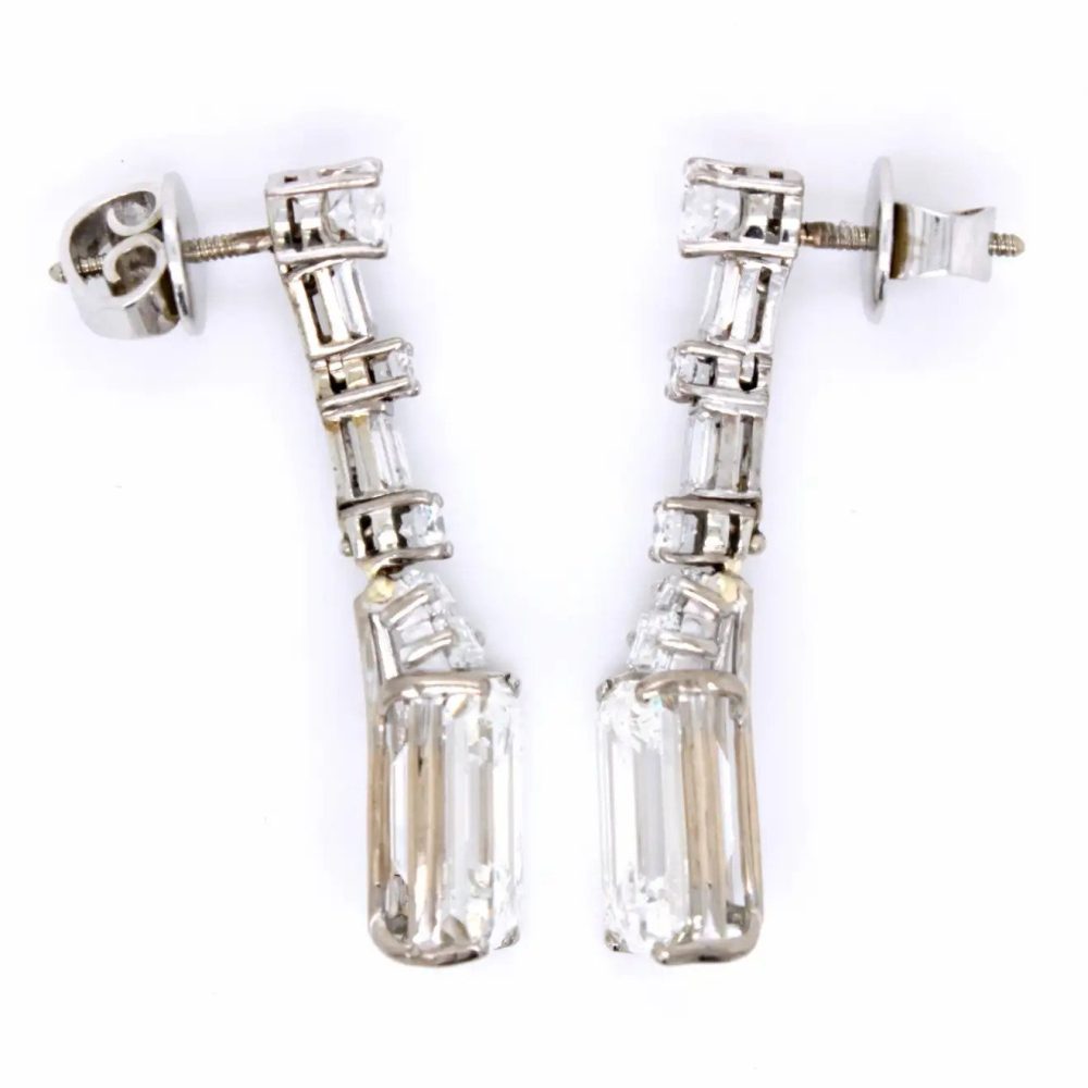 GIA Certified Art Deco Emerald Cut Diamond Drop Earrings, over 10.6 carats