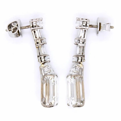 GIA Certified Art Deco Emerald Cut Diamond Drop Earrings, over 10.6 carats