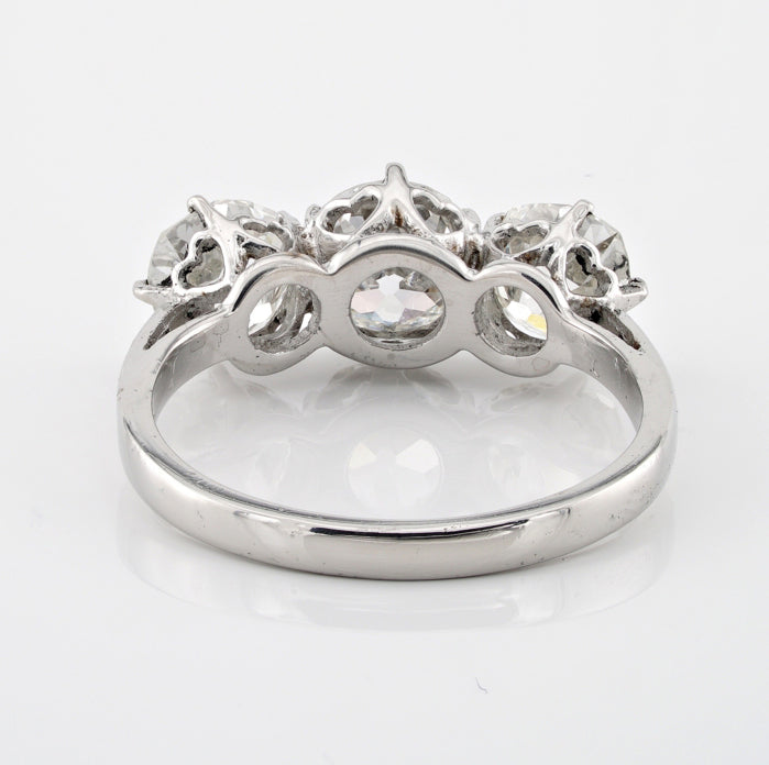 2.90ct Old Mine Cut Diamond Trilogy Engagement Ring