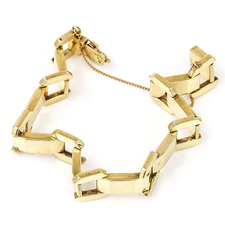 Vintage French Retro Gold Flat Link Tank Bracelet