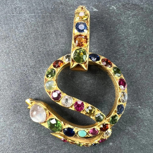 Multi Gemstone Set 18ct Yellow Gold Snake Pendant