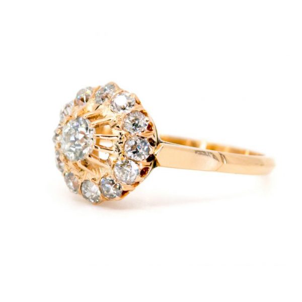 Victorian Style Old Cut Diamond Cluster Ring, 1.10cts, 18ct Yellow Gold
