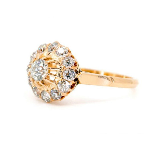 Victorian Style Old Cut Diamond Cluster Ring, 1.10cts, 18ct Yellow Gold