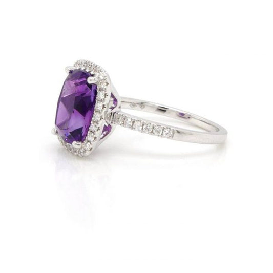 2.92ct Cushion Cut Amethyst and Diamond Cluster Ring