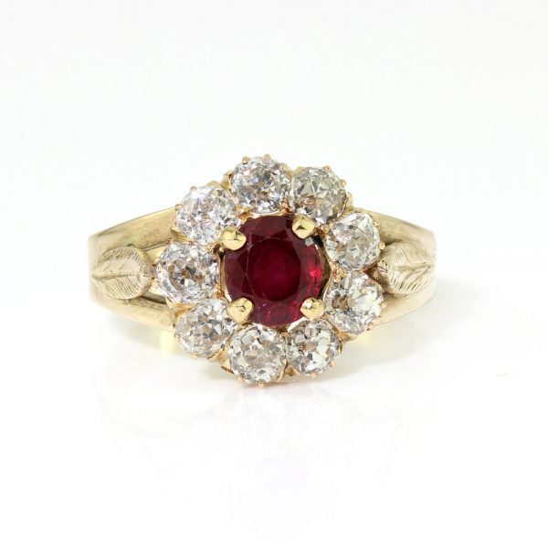 Antique Ruby and Old Cut Diamond Cluster Ring