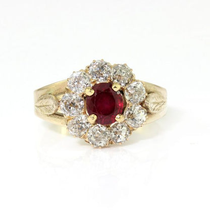 Antique Ruby and Old Cut Diamond Cluster Ring