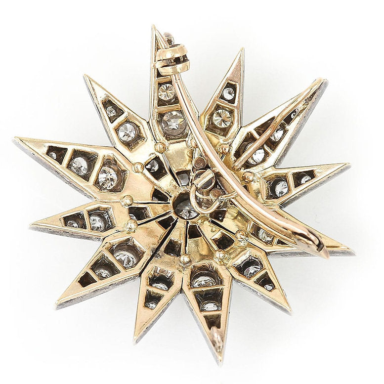 Vintage 2.30ct Diamond Star Pendant Brooch in silver upon gold