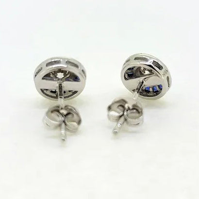 0.50ct Diamond and Calibre Sapphire Target Stud Earrings