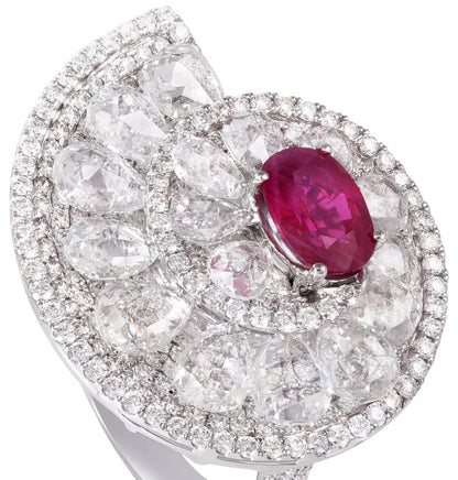 Burmese Ruby and Diamond Cocktail Ring, 7.69ct total, 18ct White Gold