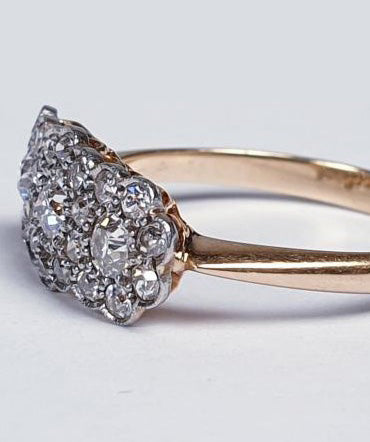 Antique Edwardian Triple Cluster Old Cut Diamond Ring