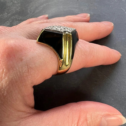 Vintage Onyx Diamond and Gold Cocktail Dress Ring