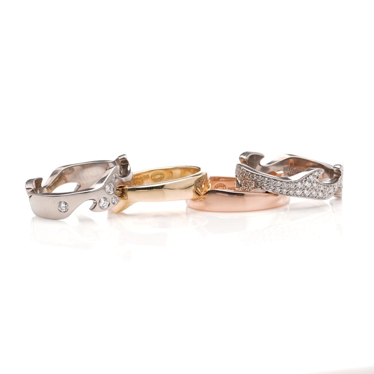 Georg Jensen Fusion 18ct Gold Four Piece Ring with Diamonds