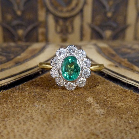 0.65ct Emerald and Diamond Floral Cluster Ring in 18ct Gold