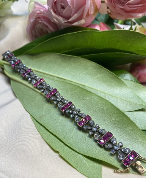 Antique Victorian Ruby and Rose Cut Diamond Bracelet
