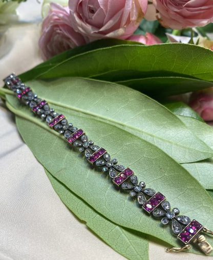 Antique Victorian Ruby and Rose Cut Diamond Bracelet