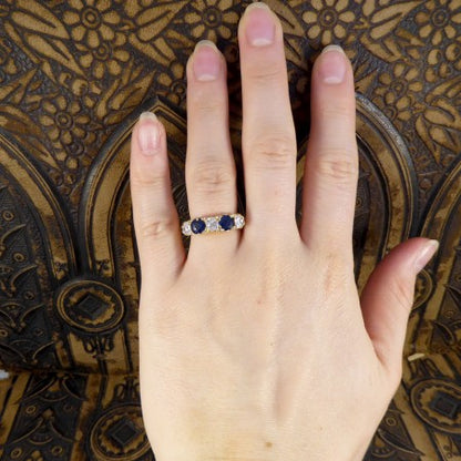 On finger Antique Victorian sapphire diamond ring 18 ct gold carved settings 1880