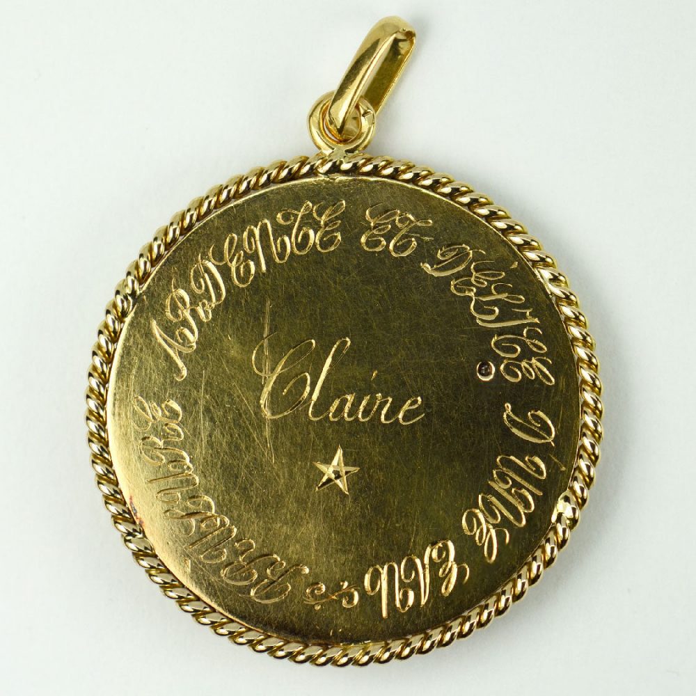 French Multi Gemstone and 18ct Yellow Gold Lovebirds Pendant. Engraved to reverse