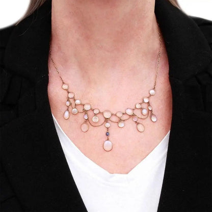 Antique Edwardian Moonstone and Sapphire Festoon Necklace