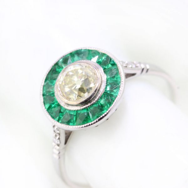 Old Cut Diamond and Emerald Cluster Target Ring
