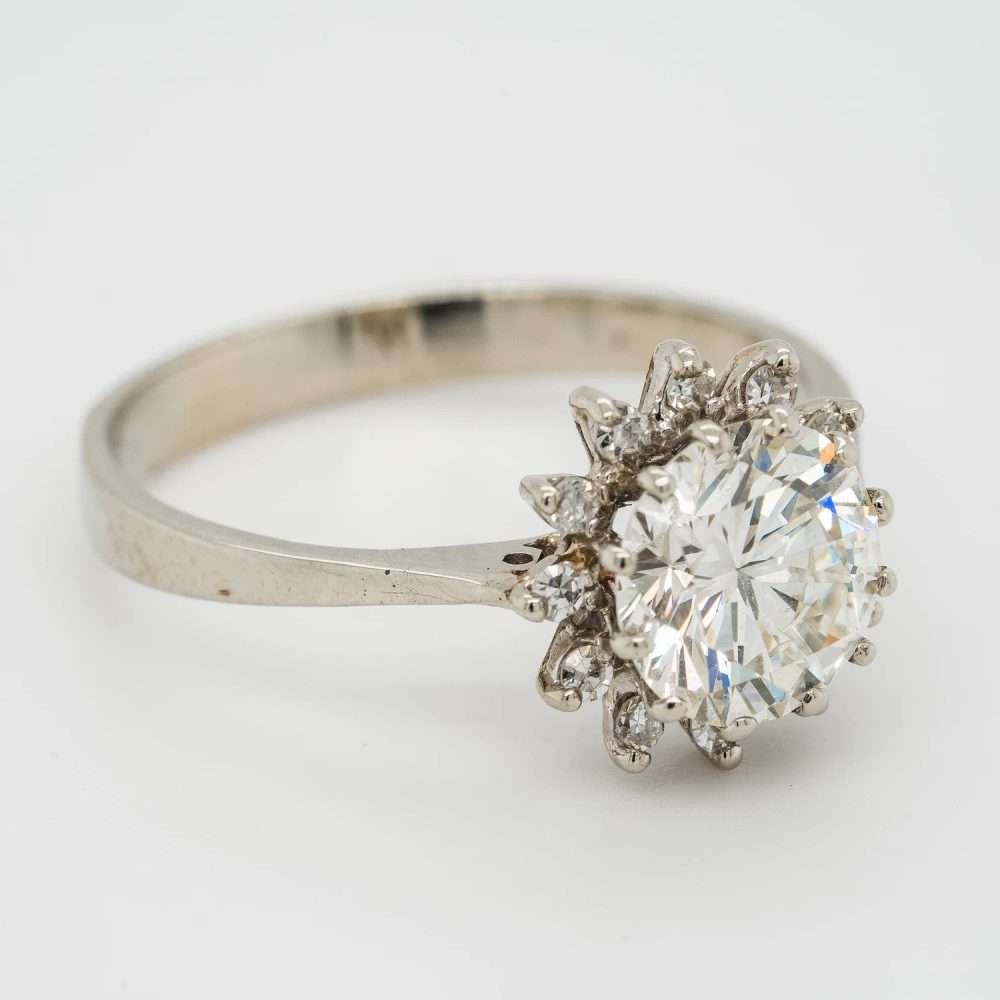 1.65ct Diamond Sunburst Cluster Engagement Ring in 18ct White Gold