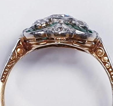 Antique Edwardian Emerald and Diamond Floral Cluster Dress Engagement Ring