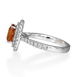 1.69ct Oval Orange Sapphire and Diamond Double Halo Cluster Engagement Ring in 18ct White Gold