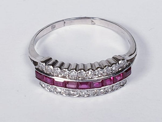 Art Deco Ruby and Diamond Half Hoop Eternity Ring in Platinum