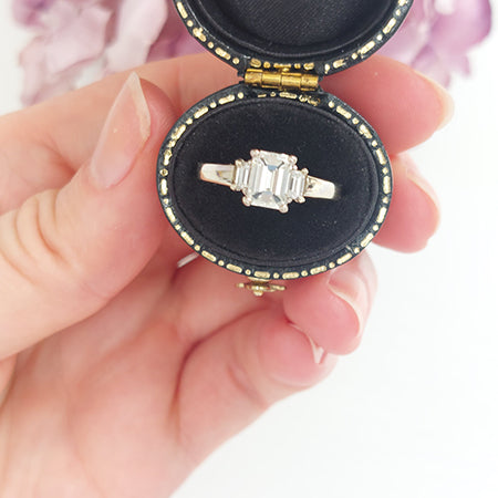 Baguette Diamond Three Stone Engagement Ring, central diamond 1.02 carats