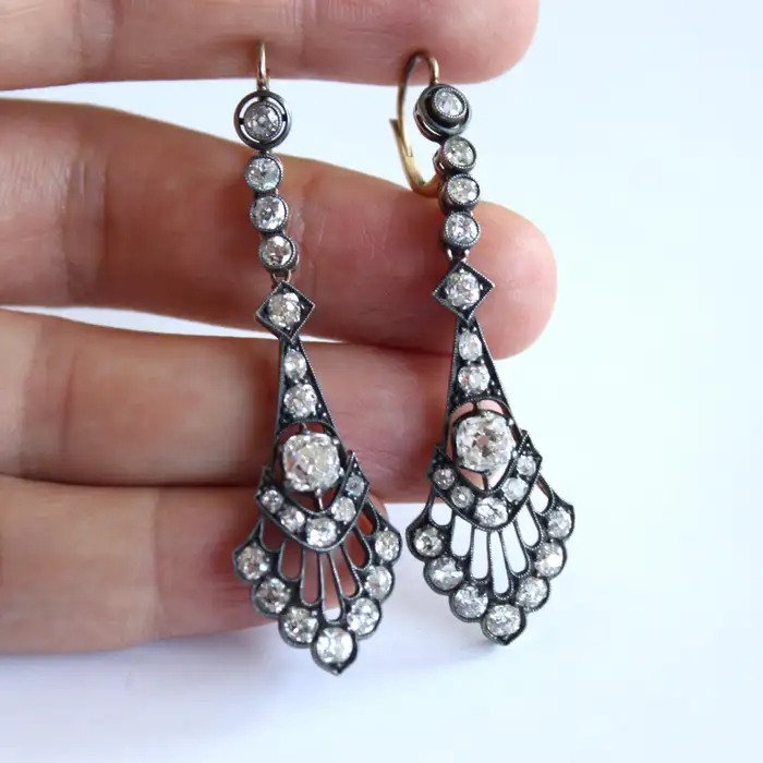 Victorian Antique 6ct Old Mine Cut Diamond Drop Earrings