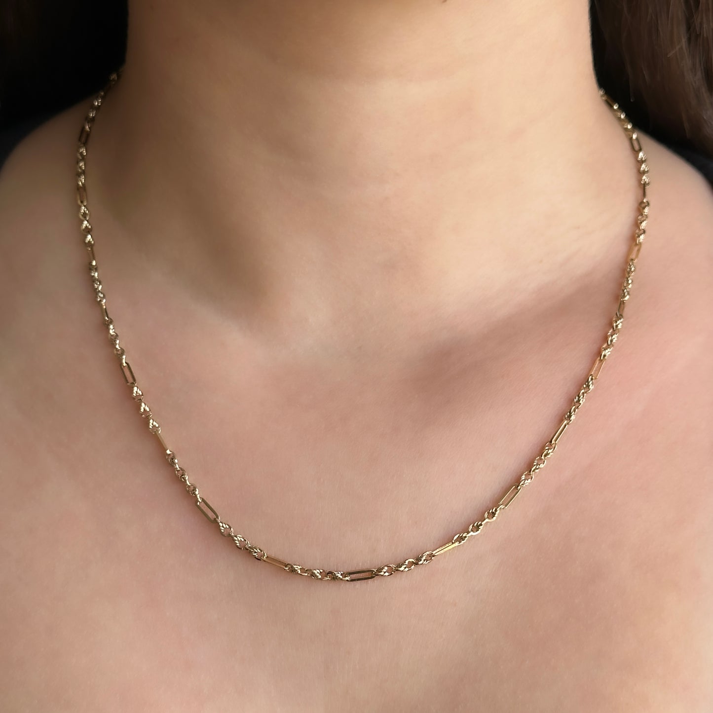 Vintage 9ct Yellow Gold Bar and Twist Fancy Link Chain Necklace