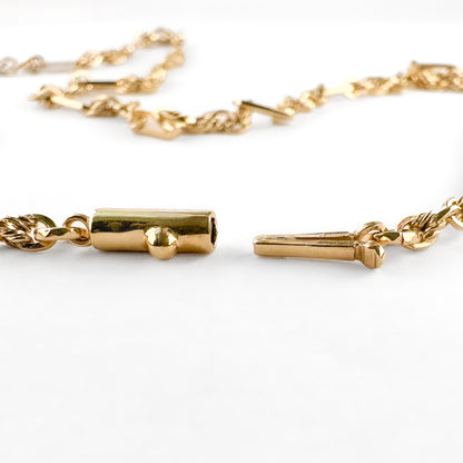 Vintage 9ct Yellow Gold Bar and Twist Fancy Link Chain Necklace