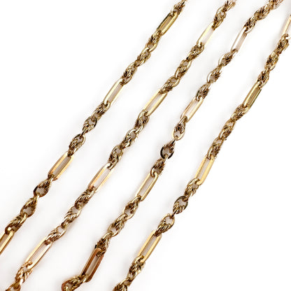 Vintage 9ct Yellow Gold Bar and Twist Fancy Link Chain Necklace