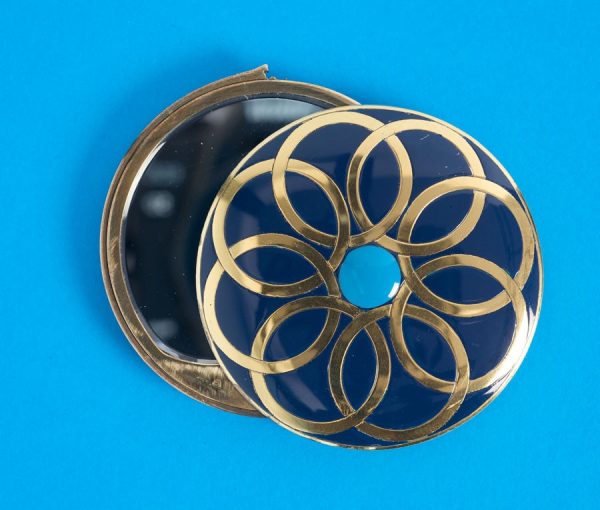 Vintage French Blue and Turquoise Enamel Compact Mirror, Circa 1970s
