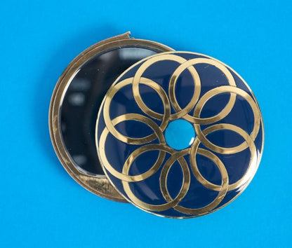 Vintage French Blue and Turquoise Enamel Compact Mirror, Circa 1970s