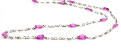 Pear Cut Pink Sapphire and Diamond 18ct White Gold Chain Necklace; set with 2.79cts drilled faceted diamonds and 5.91cts pear-shaped pink sapphires