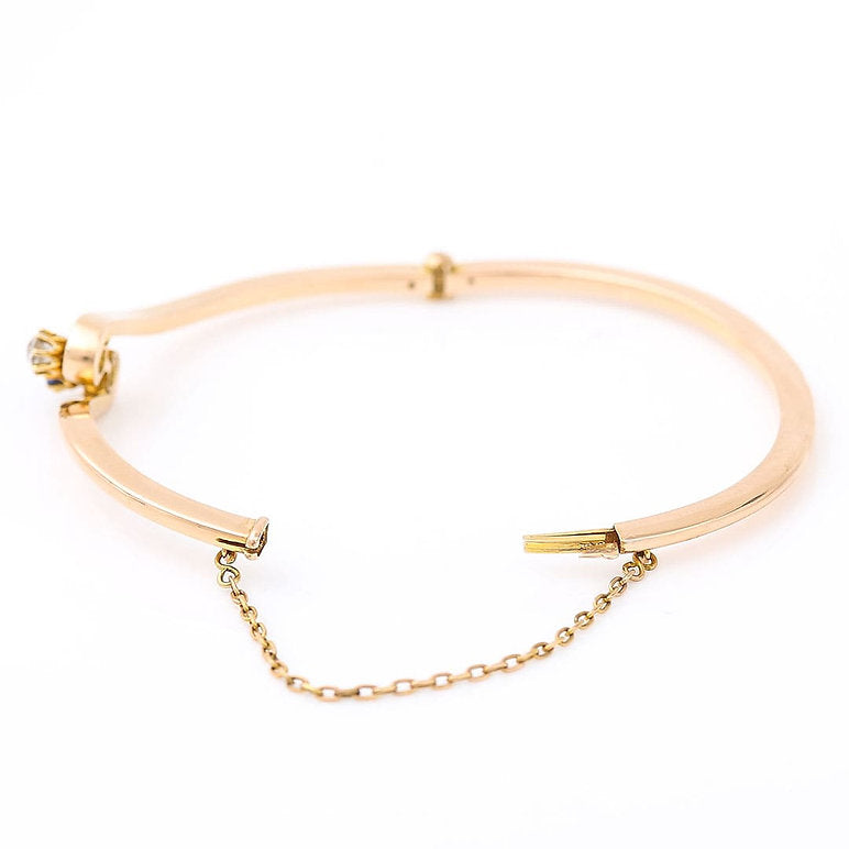 Edwardian Antique Sapphire Diamond 15ct Gold Bangle Bracelet