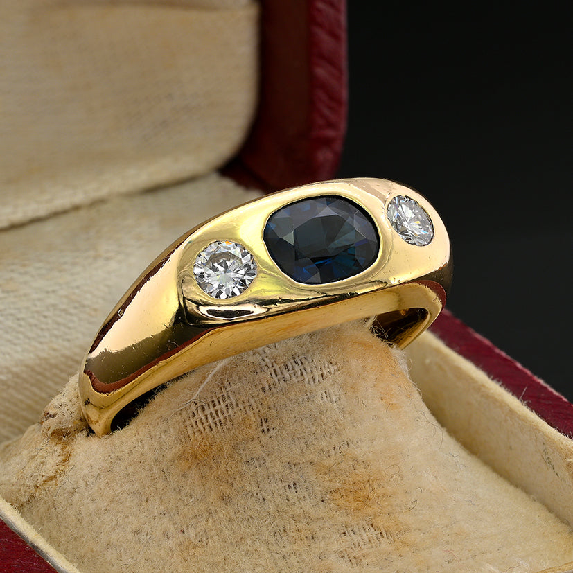 Vintage 1.20ct Sapphire and Diamond Trilogy Band Ring in 18ct Yellow Gold Unisex Ring